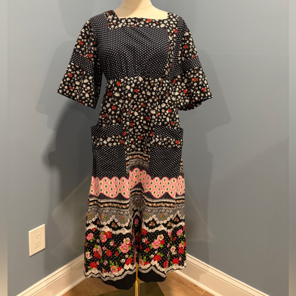 Vintage Prairie Floral Empire Waist Midi Dress Cottagecore Boho - Picture 5 of 8